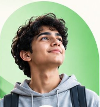 Student looking up thoughtfully